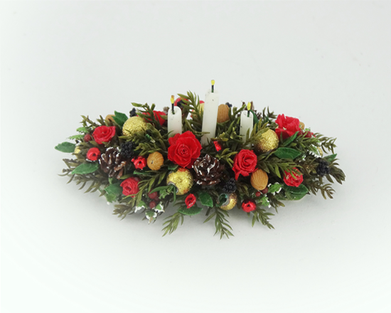 12th scale dollshouse Red Rose and Holly Table Arrangement (image for) 12th scale dollshouse Red Rose and Holly Table Arrangement